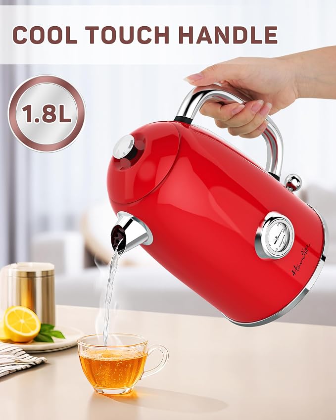 Harriet 61 oz Electric Kettle with Thermometer, Hot Water Pot, Retro | Electric Tea Kettle for Boiling Water, 1500W Stainless Steel Pot, Auto Shut-Off & Boil Dry Protection, Cordless LED Indicator