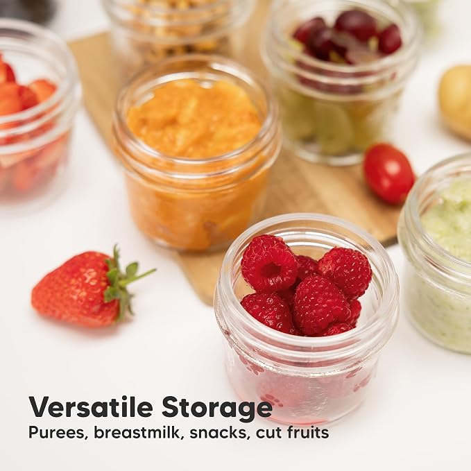 KeaBabies 6pk 4oz Glass Baby Food Containers with Lids, Leak-Proof (Sage) | Microwavable Small Glass Jars, Baby Purees, Toddler Snack Storage Containers, BPA-Free, Dishwasher-safe, Freezer Safe