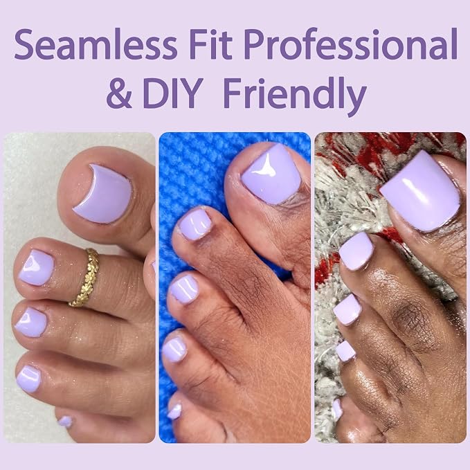 AddFavor 160pcs Purple Press on Toenails for Women, Full Cover Fake Toe Nail Tips with Adhesive Tabs, Artificial Pedicure Toe Nail Press ons, Purple False Toenail Press ons