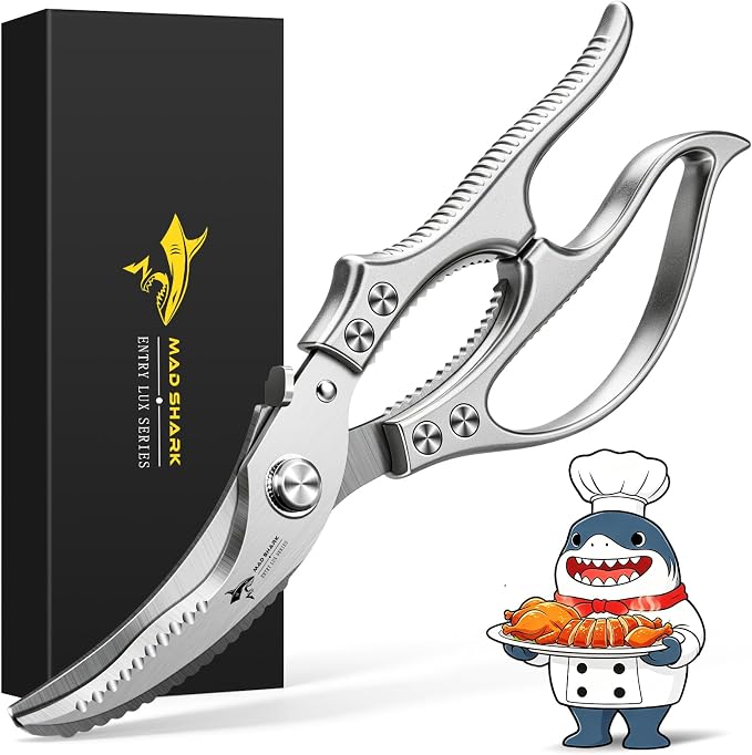 MAD SHARK Heavy Duty Poultry Shears,Spring Loaded Kitchen Shears,Dishwasher | Non-Slip Handle Kitchen Shears, Safety Lock, All Purpose Kitchen Scissors for Chicken, Meat Cutting, Turkey, Fish, Vegetables