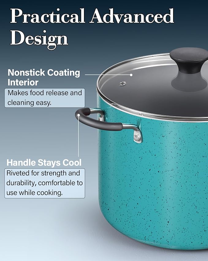 Cook N Home 6 Quart Non Stick Stock Pot with Lid, Large Pots for Cooking | Nonstick Soup Pot, Stockpot Induction Cookware - Oven & Dishwasher Safe, Turquoise