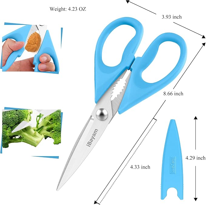 iBayam 2-Pack 8.5" Kitchen Shears, Heavy Duty, Cut Meat, Poultry, Herbs | Sharp Stainless Steel, Comfort-Grip Handles, Cuts Meat, Poultry, Herbs — 2-Pack, Dishwasher Safe, Built-In Bottle Opener