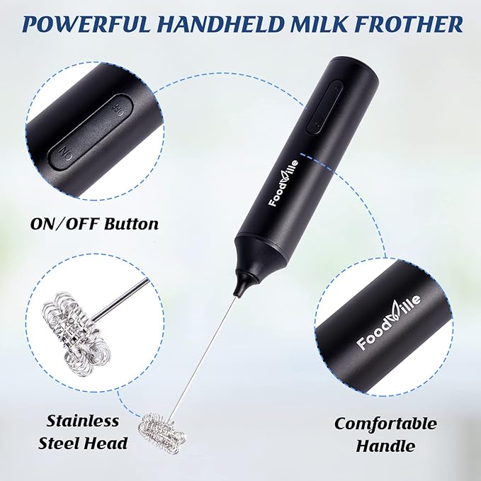 MF05 Rechargeable Milk Frother USB Charging Handheld Foam Maker with Stainless Balloon Whisk for Cappuccino, Latte, Bulletproof Coffee, Keto Diet, Protein Powder, Matcha (Black)