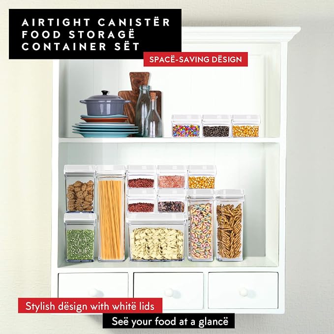 DWËLLZA KITCHEN Airtight Food Storage Containers with White Lids – 0.4L 6 Pc Clear Plastic Kitchen canisters Pantry Organization for Spices, Candy, Nuts, BPA-Free, Keeps Food Fresh & Dry