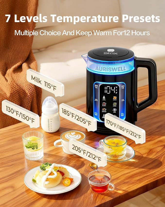 Electric Kettle with Temperature Control, Smart Glass Water Boiler for Tea, Coffee & Boiling, Automatic Shut-Off, 12-Hour Keep Warm & 6 Presets with One-Touch