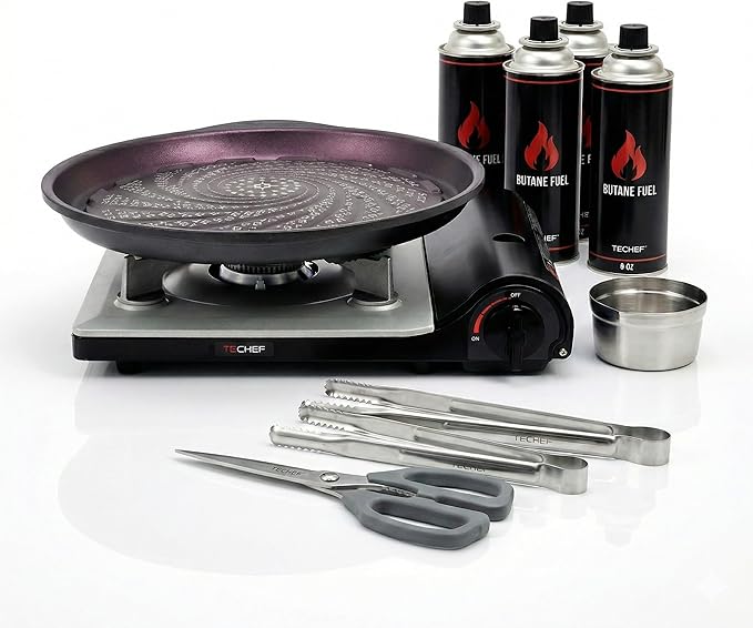 TECHEF - Stovetop Korean BBQ Non-Stick Grill Pan with Agni Portable Gas Stove Burner, Made in Korea (Master KBBQ Set)