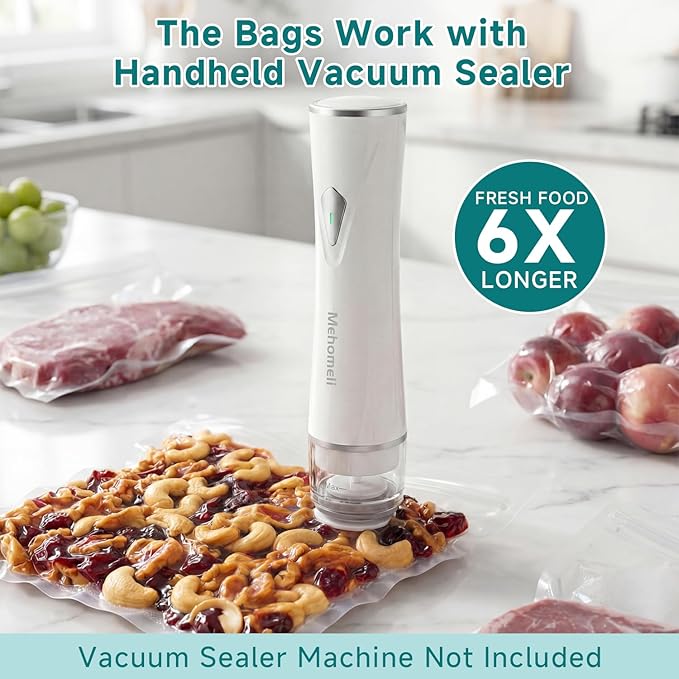 Mehomeli Reusable Vacuum Sealer Bags, 30 Small Bags, 8.66 × 8.26in | BPA-free, Freezer and microwave safe, Leak-proof and odor-resistant, Compatible with most handheld vacuum sealers