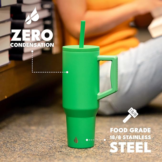 Elemental Spill Proof 40oz Insulated Tumbler with Handle & Straw Travel Mug | Stainless Steel Commuter Travel Coffee Mug for Cold Beverages, Includes 2 Straws & a Spill Proof Lid for Everyday Use