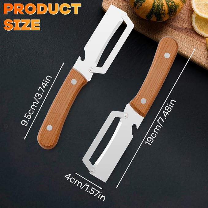 2 Packs Multi-Functional Vegetable Peeler for Kitchen with Wooden Handle and Bottle Opener, Ultra-Sharp Stainless Steel Blade Kitchen Tool for Veggie, Fruit, Potato, Carrot, Apple, Pumpkin, Papaya