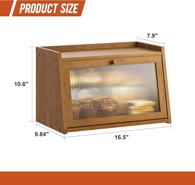 GHWIE Large Bread Box, Easy Access & Cleaning - Bamboo Bread Box for Kitchen Countertop with Acrylic Door (Coffee, Medium)