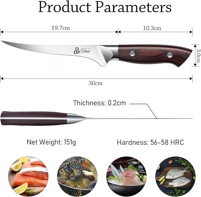 7" Fillet Knife, High-Carbon Stainless Steel Boning Knife, Pakkawood Handle | 7 Inch Filet Knife for Fish with Ergonomic Full-Tang Handle, Fish Fillet Knife for Meat Cutting Trimming