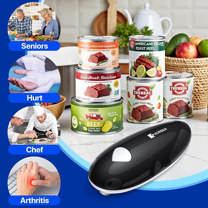 Electric Can Opener, Automatic Can Opener, Suitable for Any Size Cans | Battery Powered, Hands Free, Smooth Edge, Can Opener for Seniors is an Ideal Kitchen Gadget for Women and Left Handed People