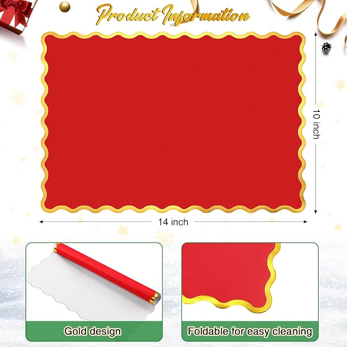 FoldTier 150 Pcs Disposable Paper Placemats Bulk 10"x14" Rectangle Place Mats with Scalloped Edges Dining Table Mat for Wedding Birthday Party Table Decoration(Red)