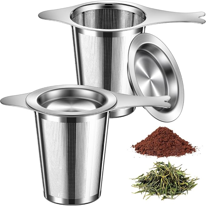 2PCS Tea Infuser for Loose Leaf Tea, BOMANSI BOMS Loose Leaf Tea Steeper Strainer with Double Handles, Extra Fine Mesh Ball Infusers, Diffuser Holder Filter for Mugs, Tea Strainers for Loose Tea