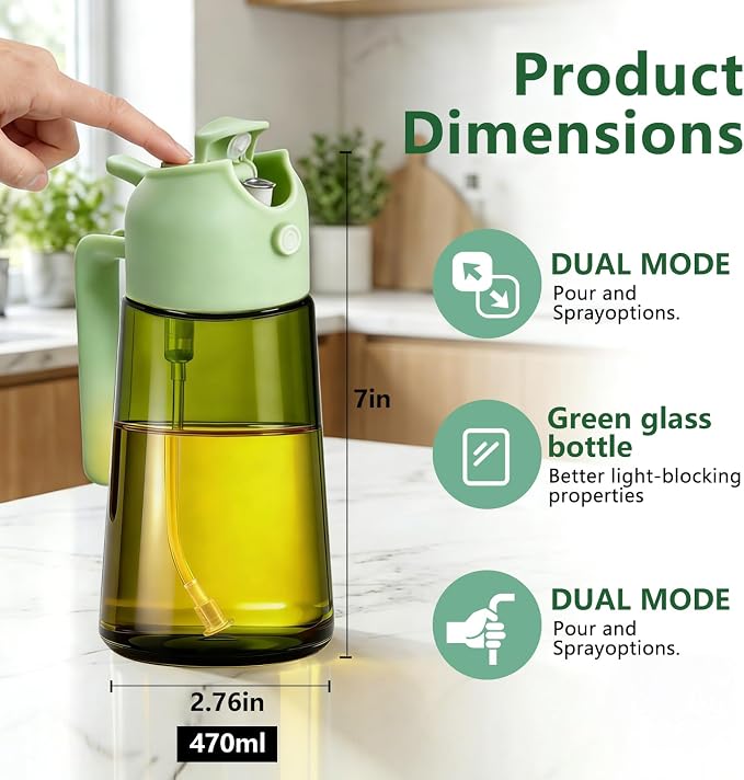 Olive Oil Sprayer & Dispenser Bottle for Cooking, Air Fryer, BBQ, and Salad – 2-in-1 Oil Mister Kitchen Accessory
