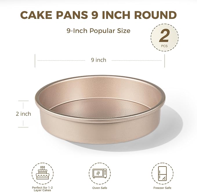 Ceramic Nonstick 9” Round Cake Pans, Heavy-Duty Aluminized Steel | Non-Toxic 9 Inch Round Cake with Diamond Texture, Cake Pans 9 Inch Round for Baking Cheesecake, Cream, 2-Pack