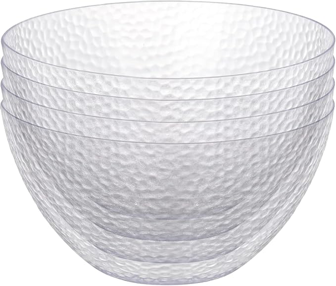 4 Pack Clear Plastic Serving Bowls, 135 OZ Large Round Plastic Bowls, 10 Inch Disposable Reusable Salad Mixing Bowl Buffet Containers for Catering, Party, Salad, Fruit, Chips, Popcorn, Snack