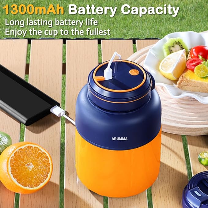 Portable Juice Cup Blender for Smoothies Shakes Fruit Crush Baby Food Maker 43oz 1300ML USB Charging Cordless Powerful Blades Blending Portable Smoothie Blender for Small Ice Kitchen Outdoor