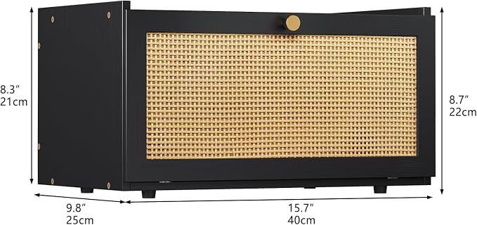 Trironsun Rattan Bamboo Bread Box for Kitchen Counter Large Capacity Bread Storage Bin Farmhouse Bread Storage Container Rustic Bread Holder (Black)