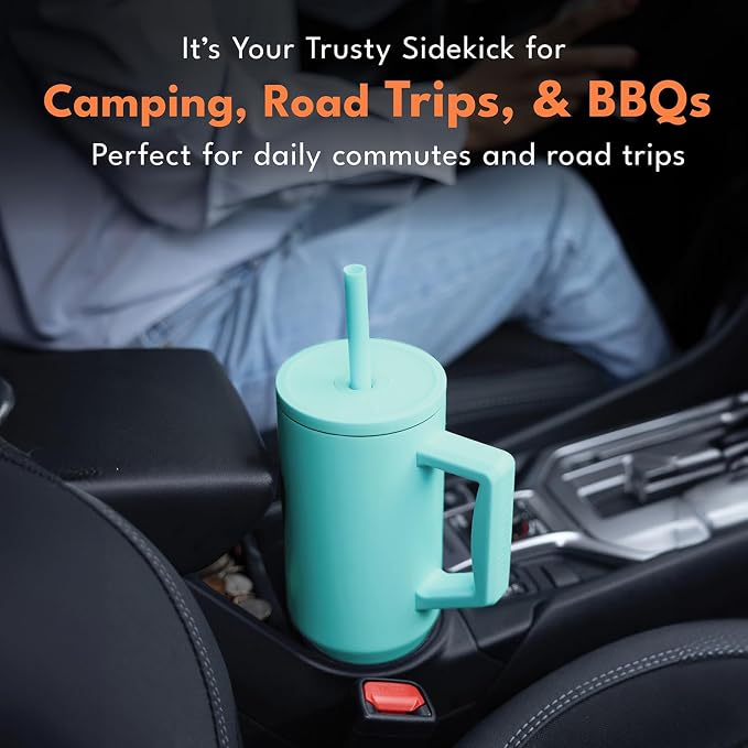 Elemental Spill Proof 40oz Insulated Tumbler with Handle & Straw Travel Mug | Stainless Steel Commuter Travel Coffee Mug for Cold Beverages, Includes 2 Straws & a Spill Proof Lid for Everyday Use