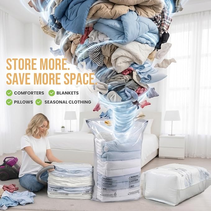 TAILI Vacuum Storage Bags 4 Pack, Jumbo Cube (31x40x15 Inch), Cream | Extra Large Vacuum Seal Bags for Clothing, Comforters, Blankets, Pillow, Bedding, Sweater, No Pump Compression Cube