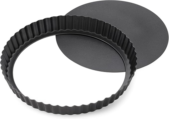 8.6" Fluted Non-Stick Carbon Steel Tart Pan with Removable Bottom | Easy Release Removable Bottom, For Tarts Pies Quiches Fruit & Brownies, Easy to Clean, Multipurpose Bakeware