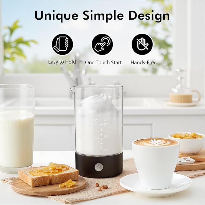 Milk Frother, 9oz Automatic Cold Foam Maker Coffee Fother Handheld-free, Milk Frother Cold Foam for Lattes,Cappuccinos,Macchiato(Black,Main1)