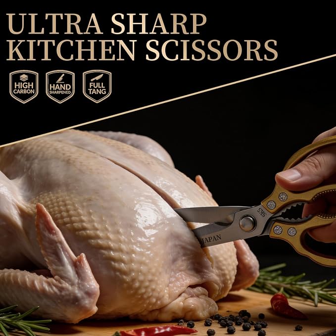 Kitchen Scissors, Kitchen Shears, Sharp Meat Cutting Scissor Dishwasher Safe, Poultry Shear Heavy Duty, Japan Cooking Kitchen Scissors Set for Food Chicken Shears, Gifts for Men Women