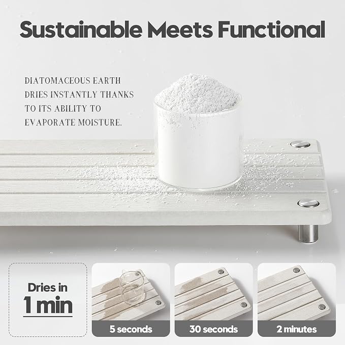 Instant Dry Sink Caddy Kitchen Sink Organizer, Quick Drying Stone Tray Diatomite Sponge Holder Soap Dish, Bathroom Countertop Fast Dry Water Absorbing Vanity Rack, Beige,12" x 5"