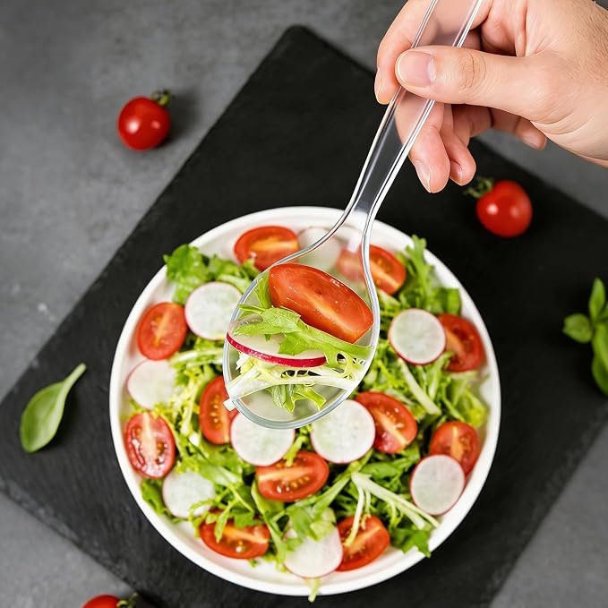 CXPSINC 12 Count Clear Plastic Serving Spoons, 10" Disposable Heavy Duty Plastic Serving Utensils for Catering Weddings Parties Buffets Events and Stock Your Home (Clear, 12PCS Spoons)