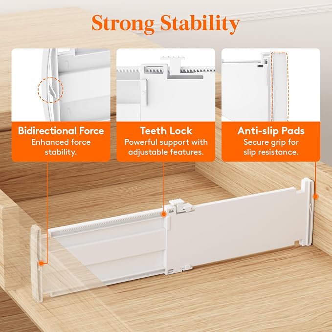 Lifewit 9 Pack 4" High Drawer Dividers, Adjustable Drawer Organizer Clothes | 10.5"-16.5" Expandable White Plastic Separators for Dresser, Kitchen, Cabinet, Nursery, Office, Socks & Underwear Storage