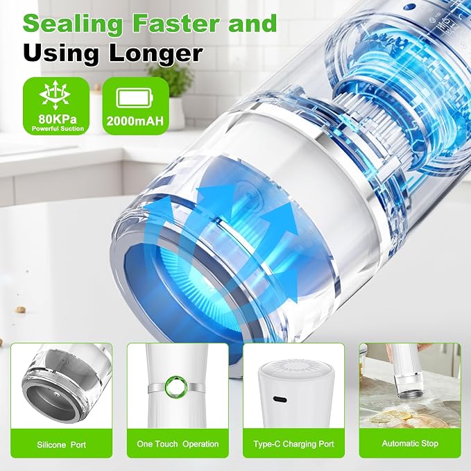 Vacuum Sealer for Food with 40 Bags, 80Kpa Food Sealer for Kitchen | 2000mAh Rechargeable&Portable, Handheld Vacuum Sealer Machine for Meal Prep Food Storage to 10X Preservation & Fresh