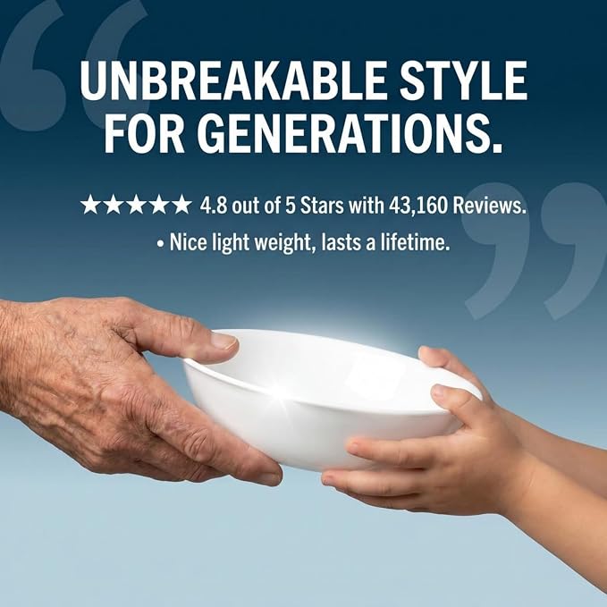 Corelle 4-Pc Versa Bowls for Pasta Salad and More, Service for 4, Durable and Eco-Friendly 30-Oz, Compact Stack Bowl Set, Microwave and Dishwasher Safe, White