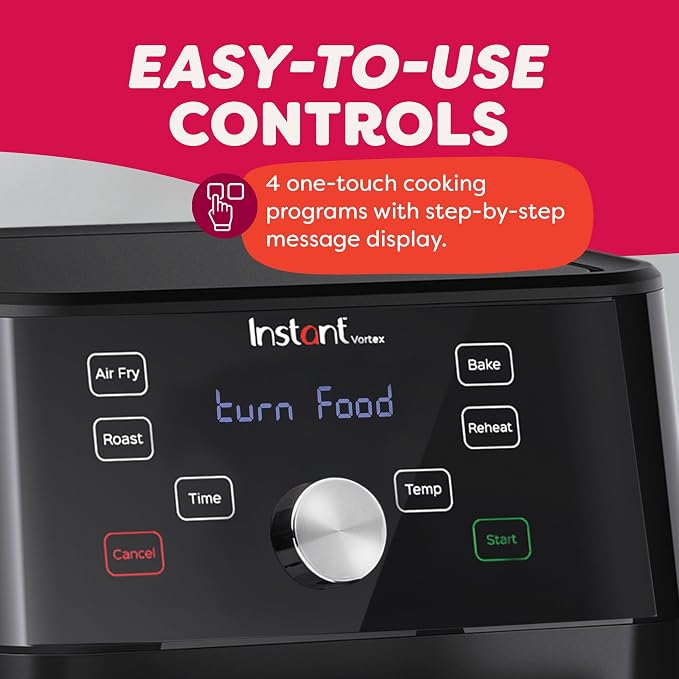 Instant Pot Vortex 6QT XL Air Fryer, 4-in-1 Functions that Crisps, Roasts, Reheats, Bakes for Quick Easy Meals, 100+ In-App Recipes, is Dishwasher-Safe, from the Makers of Instant Pot, Black