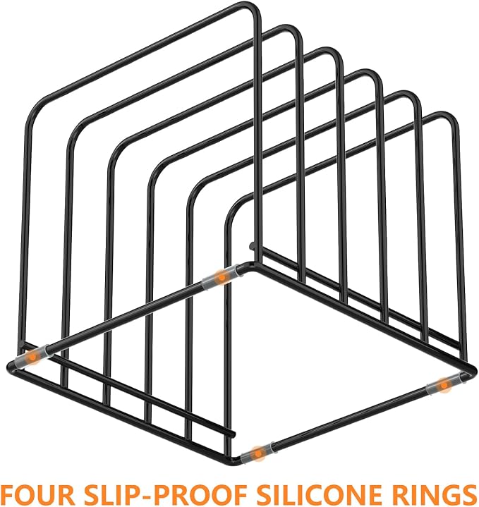 Kitchen Cabinet Organizer, Steel Cookware Holder, Divided Holder with 5 Slots for Skillets Baking Tray and Chopping Board Rack - Baking Pan Holder Storage (2 PCS)