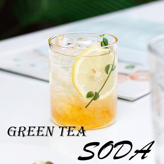 LUXU Drinking Glasses 15 oz,4pc Thin Highball Glass,Clear Short Beer Glass | Lead-Free Glassware,Clear Everyday Drinkware,Water Glasses,Mojito Glass Cups,Bar Glassware,and Mixed Drink Cocktail Glass Set