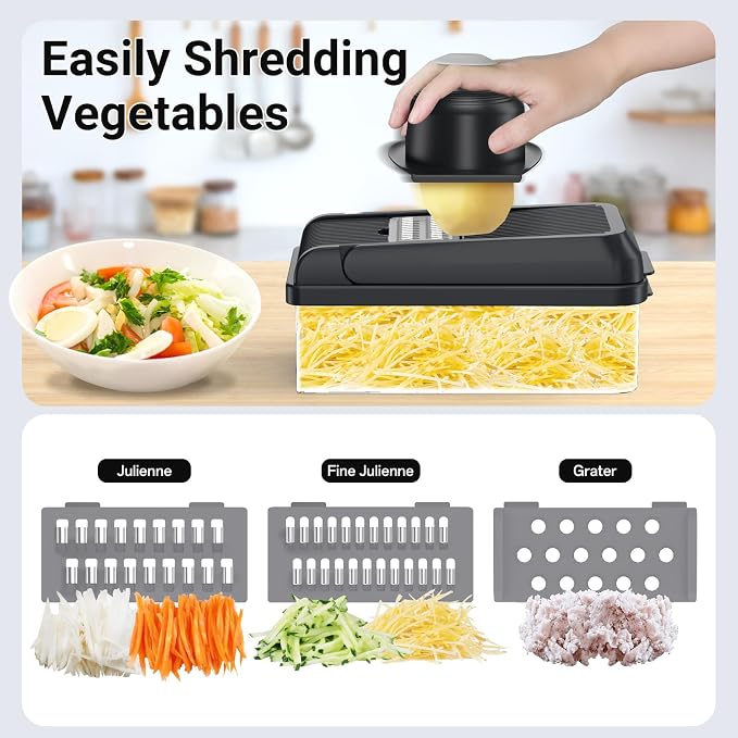 15-in-1 Vegetable Chopper with 10 Blades, Food Veggie Cutter, Gray | Includes Egg Separator, Food Container and Finger Guard, Non-slip Base, for Chopping, Slicing, Shredding, and Mincing