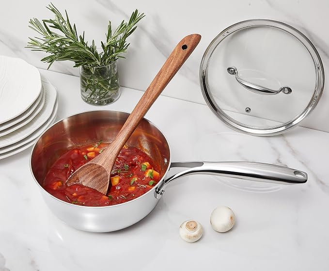KEAWELL K3 Premium Tri-Ply Fully Clad Saucepan with Lid (2-Qt) | Tri-Ply Fully Clad Stainless Steel Saucepan; Small Pot with Lid; Even Heating; Induction and Oven Safe; For All Stovetops