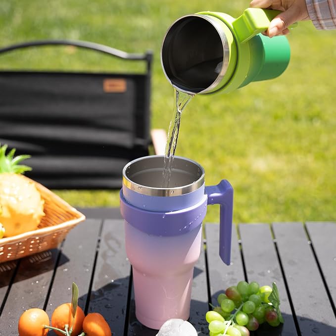 BJPKPK 30 oz Tumbler with Handle & Straw, Insulated Stainless Steel Mug | Double Wall Vacuum, Keeps Hot/Cold, Thermal Cup, BPA Free, Dishwasher Safe, Cupholder Fit, Coffee & Travel, Pastel Sunset