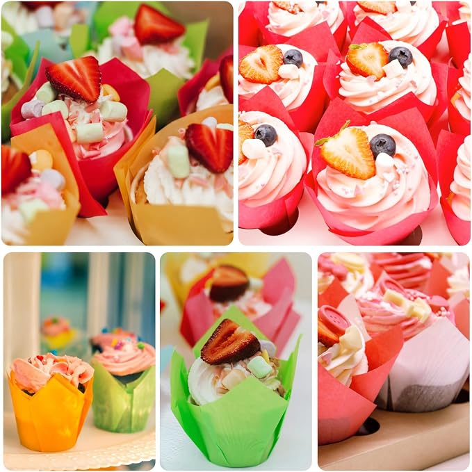 120 Counts Colorful Tulip Cupcake Liners for Baking Cups, Food Grade Parchment Paper Muffin Liners Holders, Standard Tulip Cupcake Liners, Greaseproof Cup Cake Wrappers for Party, Christmas, Neyimqr
