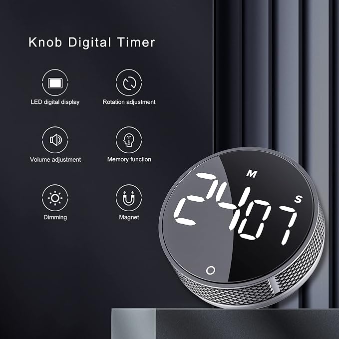 AVINIA Digital Kitchen Timers, Visual timers Large LED Display Magnetic Countdown Countup Timer for Classroom Cooking Fitness Baking Studying Teaching, Easy for Kids and Seniors Silver