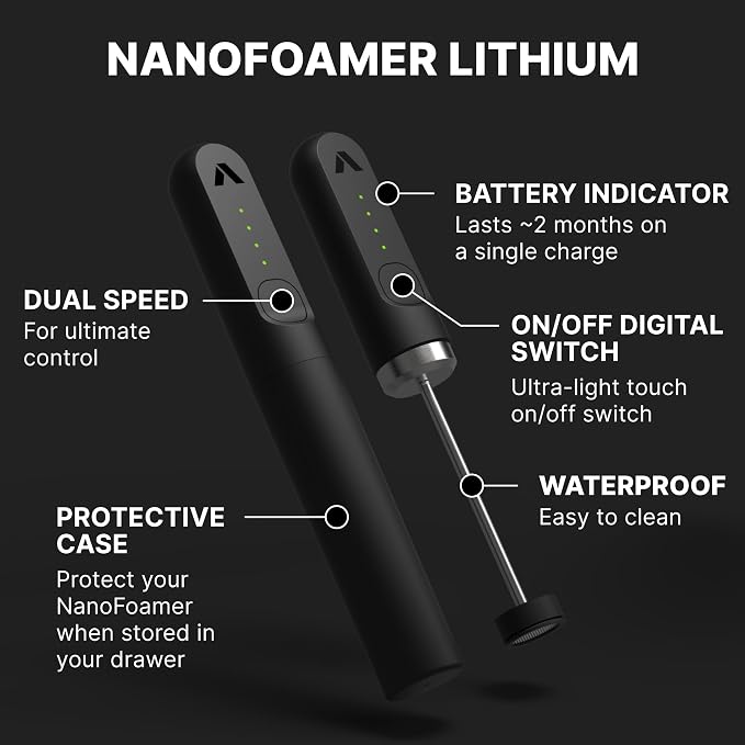 Subminimal NanoFoamer Lithium Performance Milk Foamer | USB-C Rechargeable, IP4 Waterproof, Dual-Speed, Stainless Steel | Premium Microfoamed Milk in 30 Seconds, Barista-Style Coffee Drinks at Home | Waterproof frother with rechargeable lithium battery...