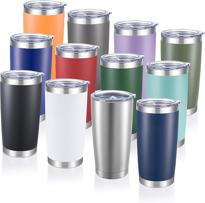 20 oz Tumblers Bulk Stainless Steel Tumbler with Lid, 12 Pack | Mix Color, 20oz Insulated Coffee Mug, Double Wall Vacuum, Powder Coated Cup, for Hot and Cold Drinks