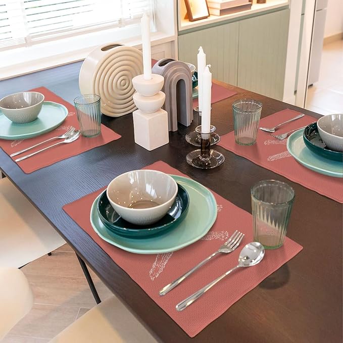 Summer Coastal Placemats Set of 4, Beach Theme Ocean Coral Starfish Decorative Table Mat 12 x 18 Inch Heat Resistant Non Slip Line Fabric Nautical Place mat for Dining Table