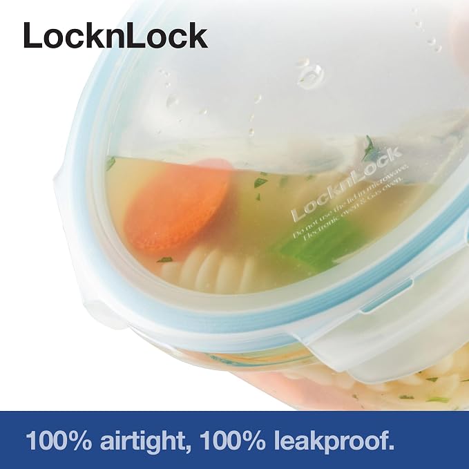LOCK & LOCK LocknLock Purely Better Glass Round Pie Baking Dish/Food Storage Container with Lid, 9.5 Inch, Clear