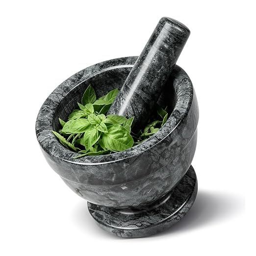Flexzion Mortar and Pestle Set, Black - Solid 4 inch Heavy Granite Molcajete Stone Grinder Crusher Bowl for Guacamole, Herbs, Spices, Garlic, Medicine Pills, Grain, Kitchen, Cooking | Heavy Marble Molcajete Bowl with Coarse Interior for Grinding Herbs,...