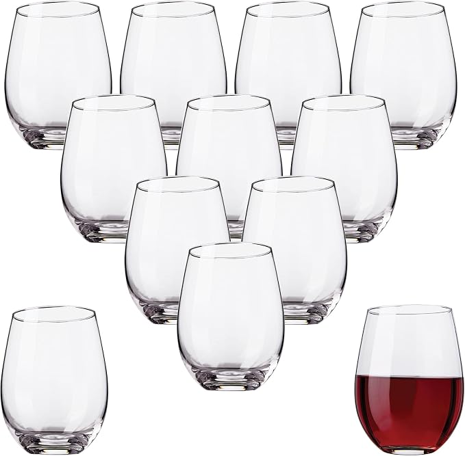 Kitchen Lux Stemless Wine Glasses Set of 12, 18oz Stemless Wine Glass & Cocktail Tumbler Set – Premium Glass Drinking Cups in Bulk– Deluxe Gift Pack Short Drinking Glasses, Dishwasher Safe
