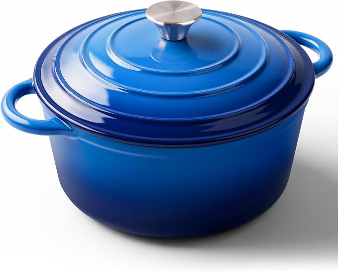 Miereirl 6 Quart Enameled Dutch Oven Pot with Lid, Cast Iron Dutch Oven with Dual Handles for Bread Baking, Cooking, Non-stick Enamel Coated Cookware (Dark Blue)