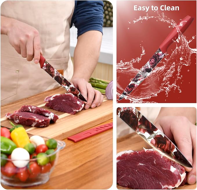 UPTRUST Knife Set, 12-piece Kitchen Knife Set Nonstick Coated | Professional Kitchen Cutlery Set for Chef, Cooking, Camping, Outdoor, Gift for Mom