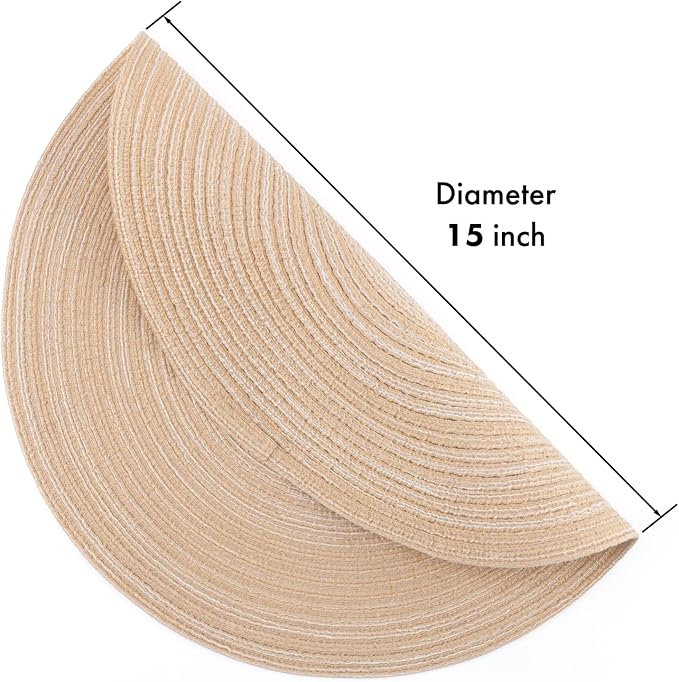Winknowl Round Braided Placemats Set of 4 Washable Woven Heat Resistant Table Mats for Kitchen Dining Tables 15 inch Round Place Mats (Beige,4)